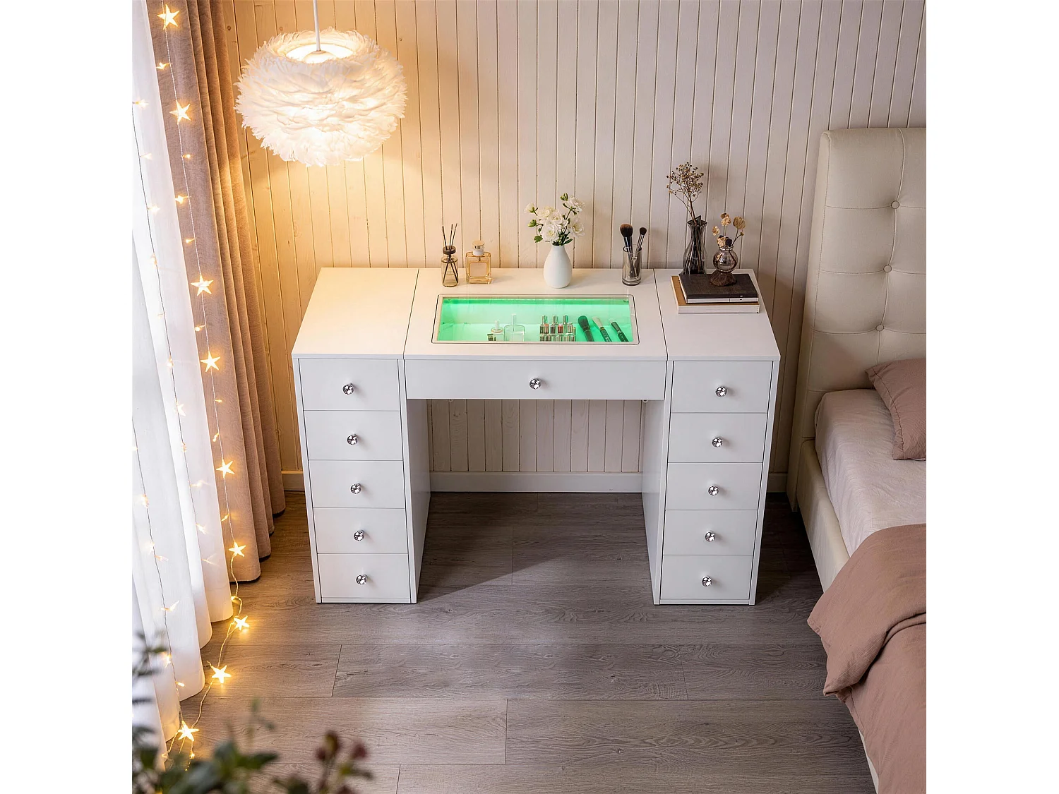 Coiffeuse LED RGB 11 Tiroirs Blanco 130 x 55 x 81 cm