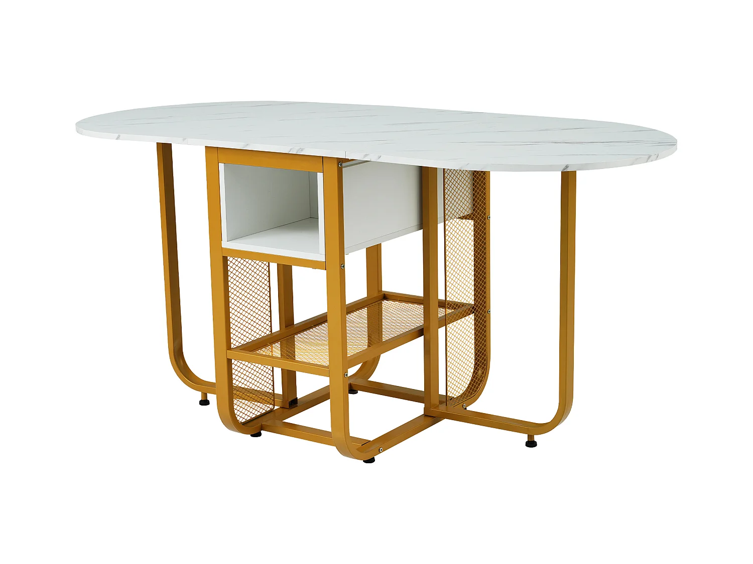 Table à manger pliable table basse pour 4-7 personnes - pieds en métal avec 1 tiroir - blanc + or (160x70x75 cm)
