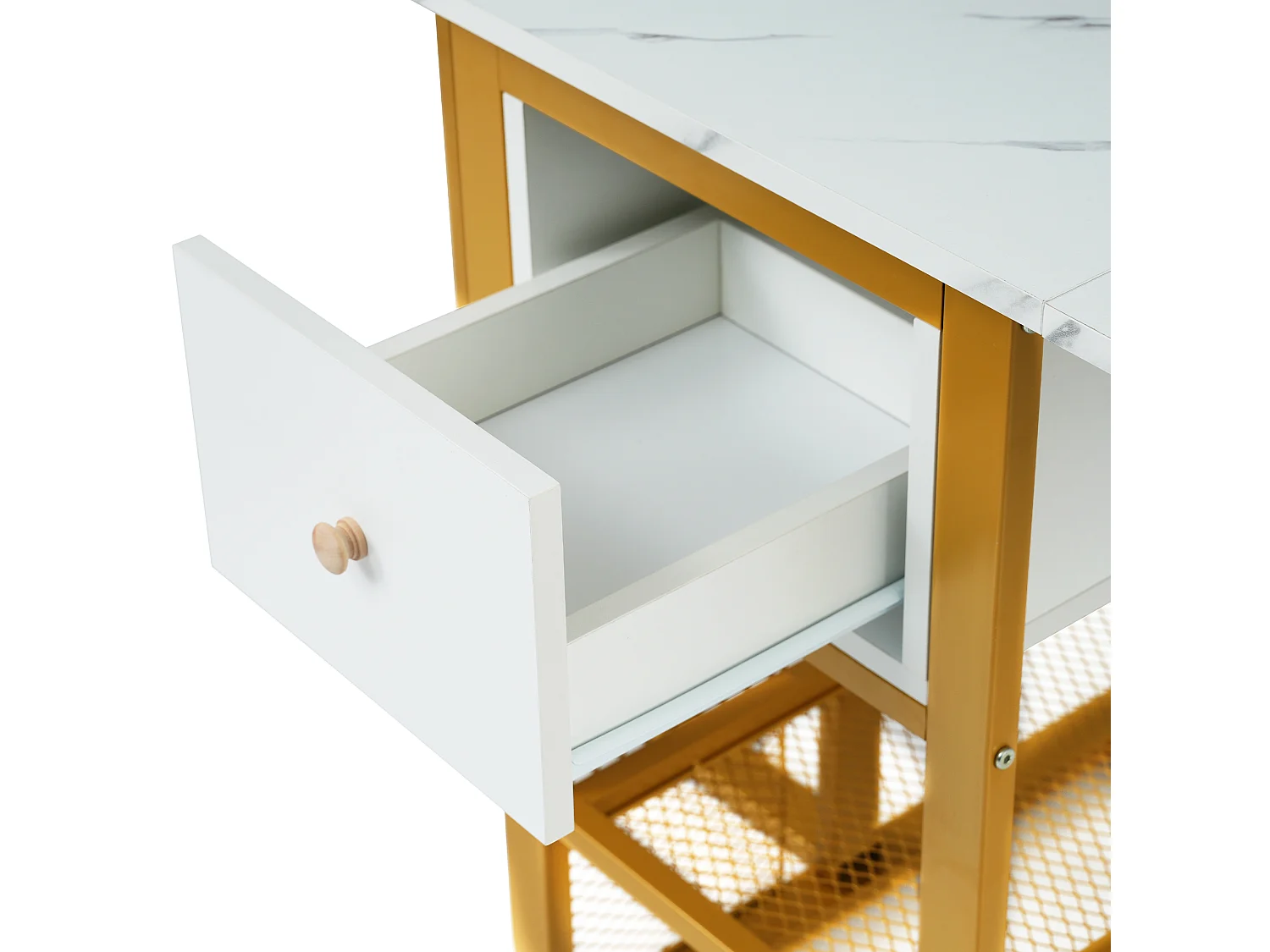 Opklapbare eettafel salontafel voor 4-7 personen - metalen poten met 1 lade - wit + goud (160x70x75 cm)