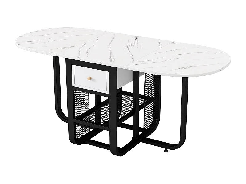 Opklapbare eettafel salontafel voor 4-7 personen - metalen poten met 1 lade - zwart + goud (160x70x75 cm)