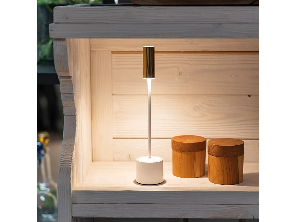 Zafferano - Carolina LED-Tischlampe mit wiederaufladbarer, dimmbarer Touch-Funktion - Poliertes Elfenbein und gebürstete Bronze