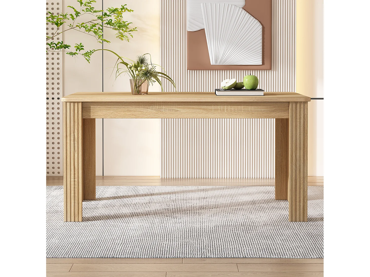 Ensemble table et chaises - table moderne + 4 chaises dossier en rotin de salon et de chambre - noir + naturel