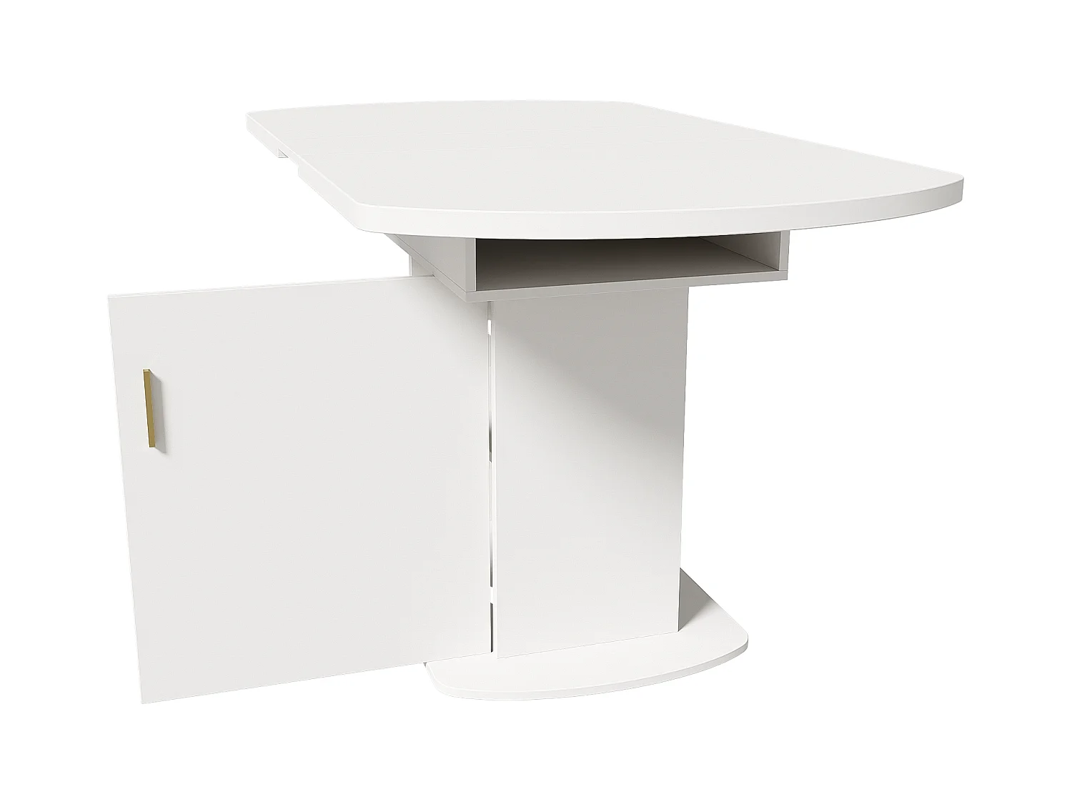 Table à manger extensible rectangulaire 4-6 personnes - pieds en bois avec rangement - blanc + or (110/130x70x75 cm)