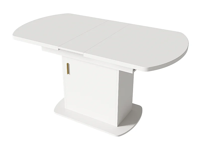 Table à manger extensible rectangulaire 4-6 personnes - pieds en bois avec rangement - blanc + or (110/130x70x75 cm)