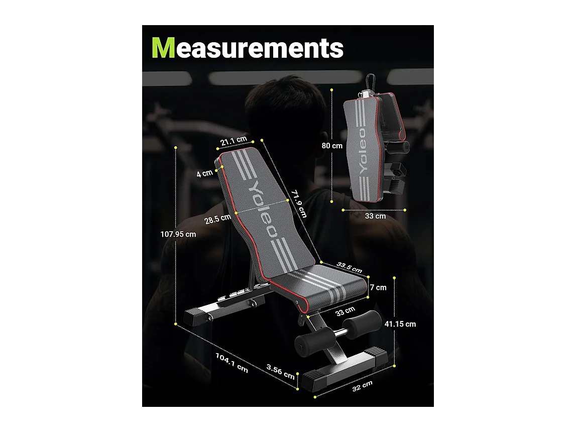Banc de Musculation Pliable YOLEO - Banc de Poids pour Entraînement Complet du Corps 300kg - Pour Renforcement Musculaire à Domicile avec Pliage et Réglage Rapides