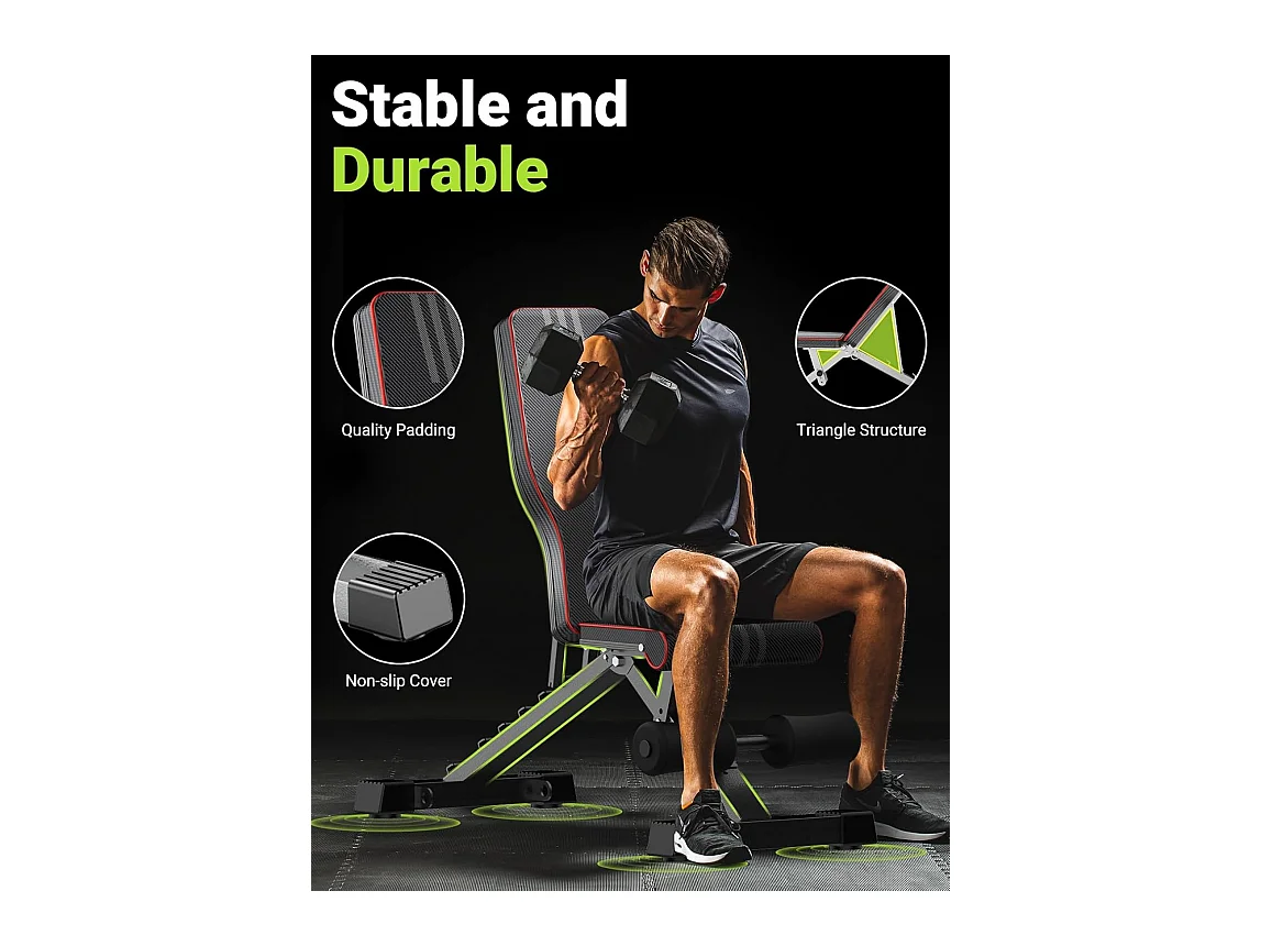 Banc de Musculation Pliable YOLEO - Banc de Poids pour Entraînement Complet du Corps 300kg - Pour Renforcement Musculaire à Domicile avec Pliage et Réglage Rapides