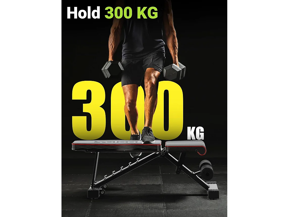 YOLEO Gewichtbank Opvouwbare Gewichtbank voor Volledige Body Workout 300kg - Voor Krachttraining Thuis met Snel Inklappen en Verstelling