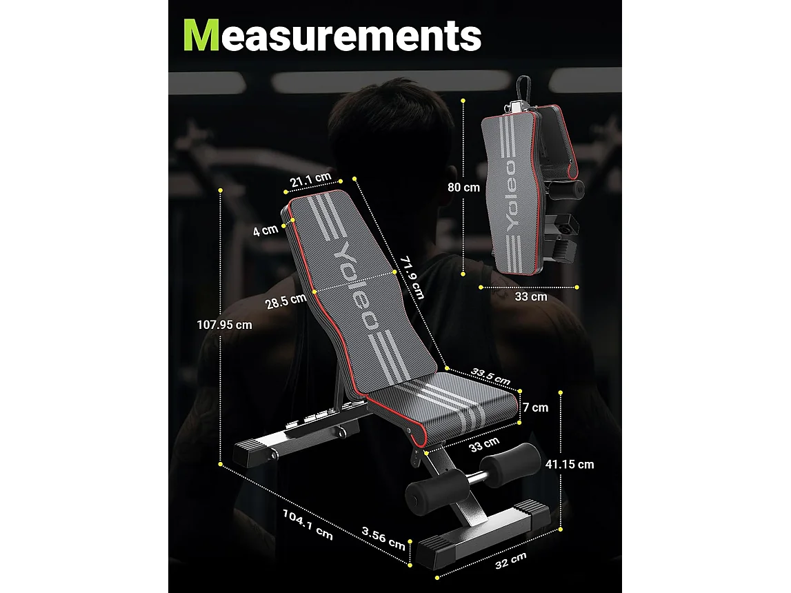 YOLEO Gewichtbank Opvouwbare Gewichtbank voor Volledige Body Workout 300kg - Voor Krachttraining Thuis met Snel Inklappen en Verstelling