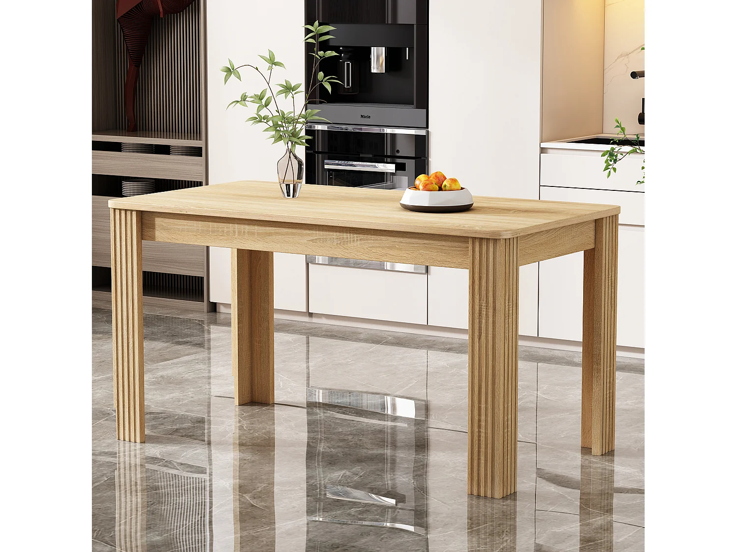 Conjunto de mesa y sillas - Mesa moderna + 6 sillas de ratán con respaldo para salón y dormitorio - Negro + Natural