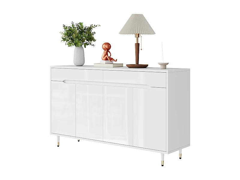 Nowoczesna szafka na buty z 2 drzwiami i 3 szufladami - nogi w kolorze złotym - 140 x 39 x 84 cm - płyta wiórowa - biała