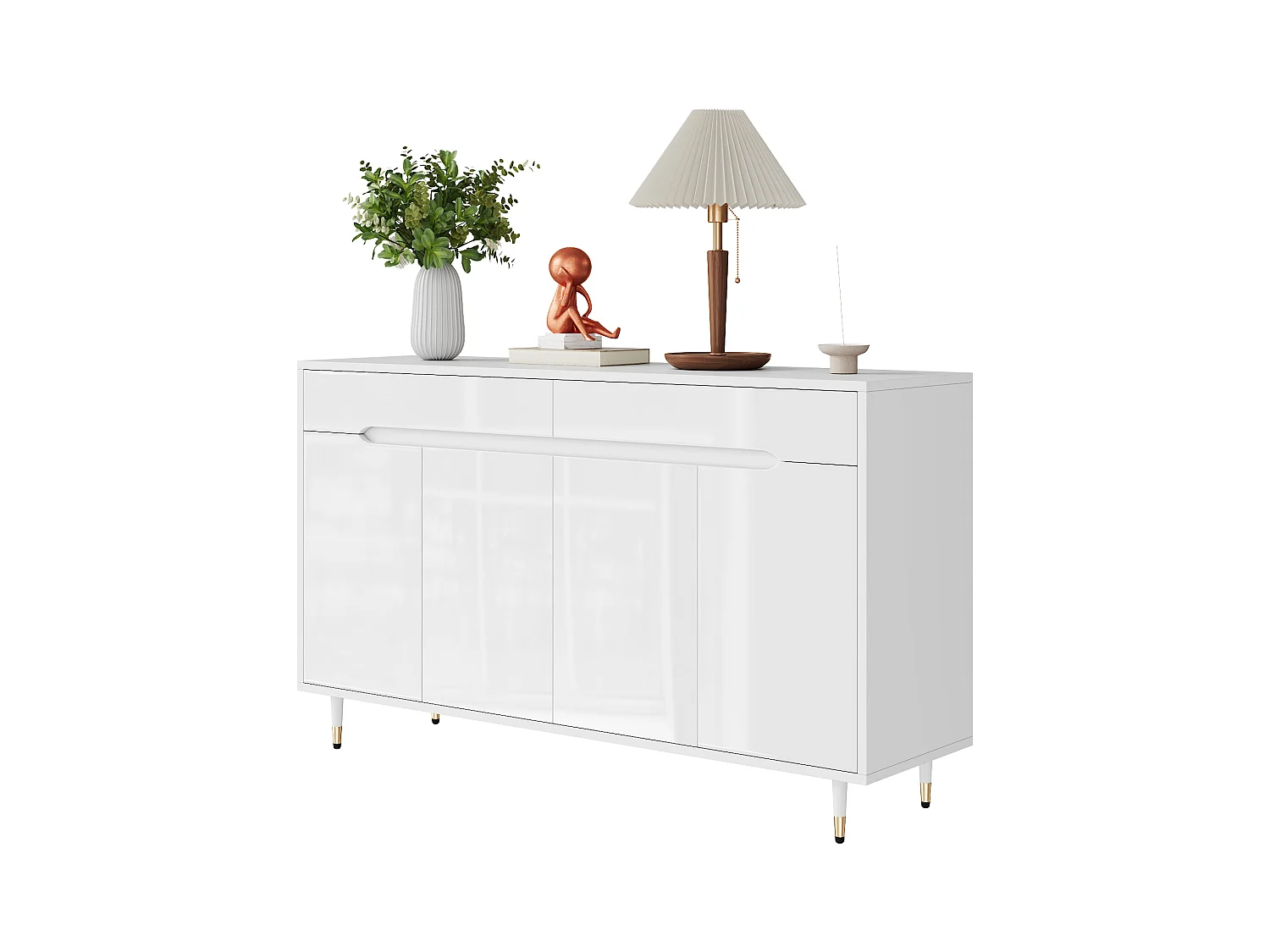 Meuble à chaussures moderne avec 2 portes + 3 tiroirs - pieds dorés - 140 x 39 x 84 cm - aggloméré - blanc