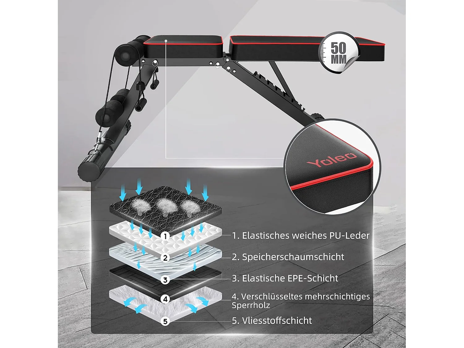 Banc de Musculation Pliable Multifonction YOLEO - Banc de Fitness avec Dossier Réglable 6 Positions