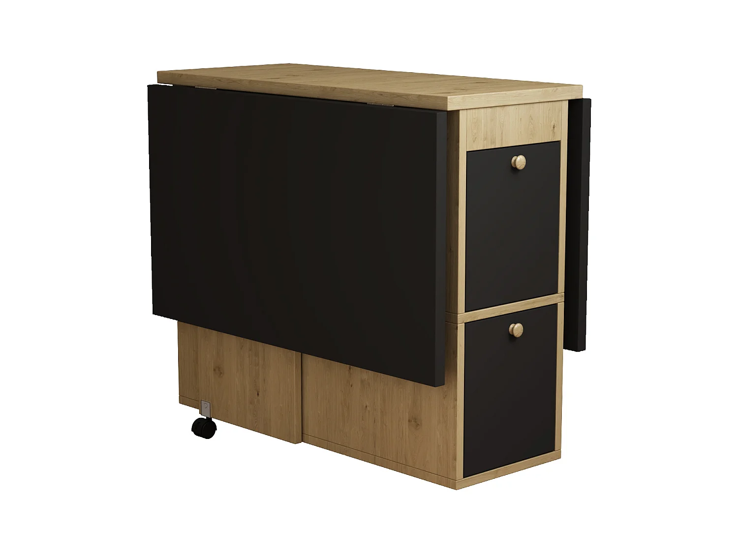 Ensemble table extensible avec rangement + 4 chaises en similicuir - pieds en bois - noir (120x80x75 cm)