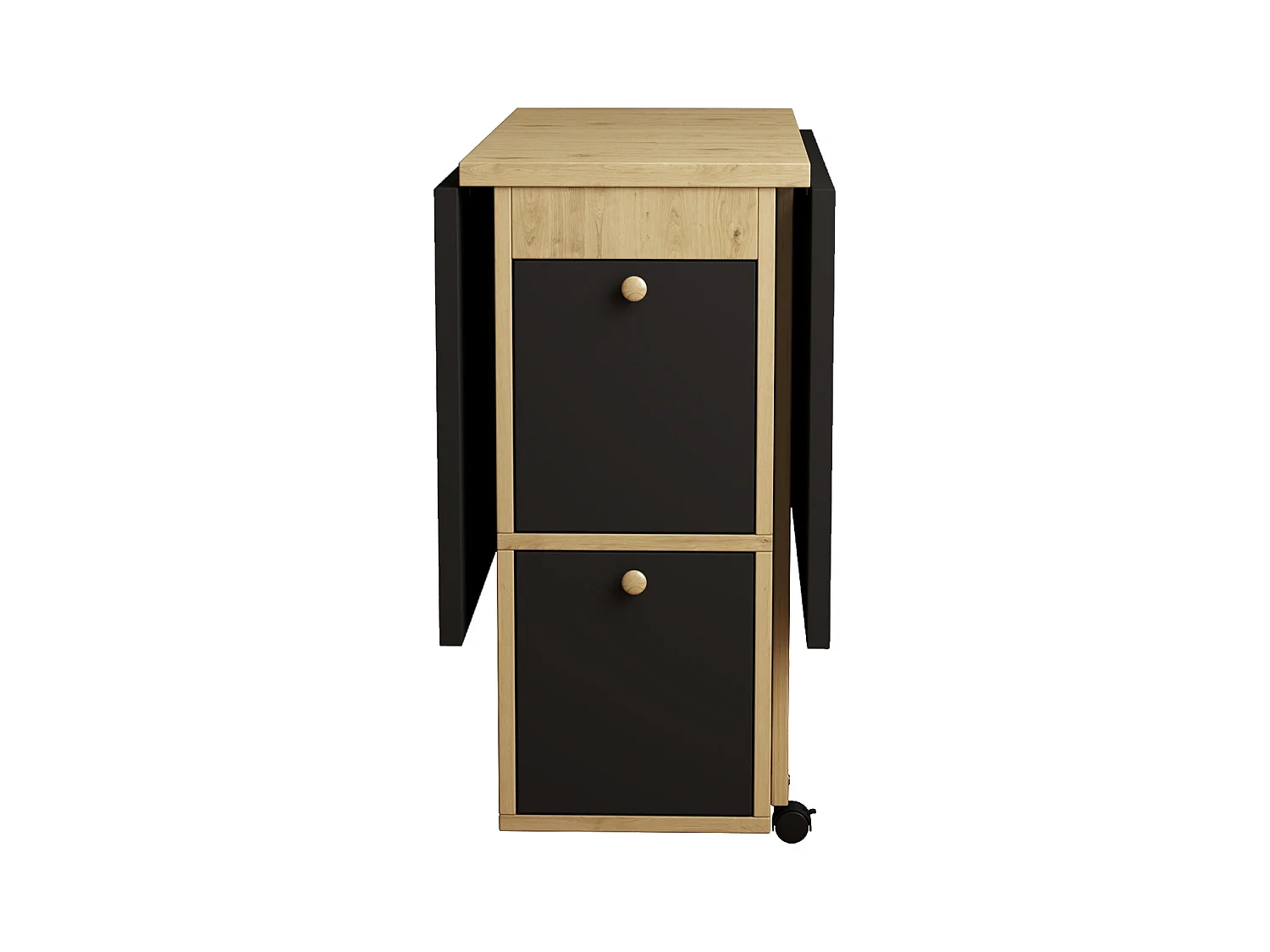 Ensemble table extensible avec rangement + 4 chaises en similicuir - pieds en bois - noir (120x80x75 cm)