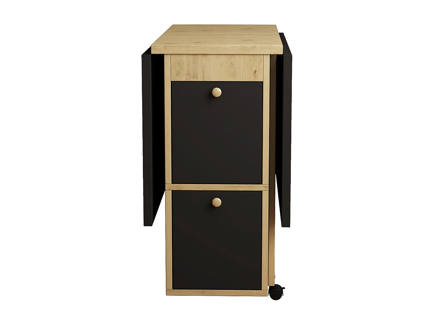 Ensemble table extensible avec rangement + 4 chaises en similicuir - pieds en bois - noir (120x80x75 cm)