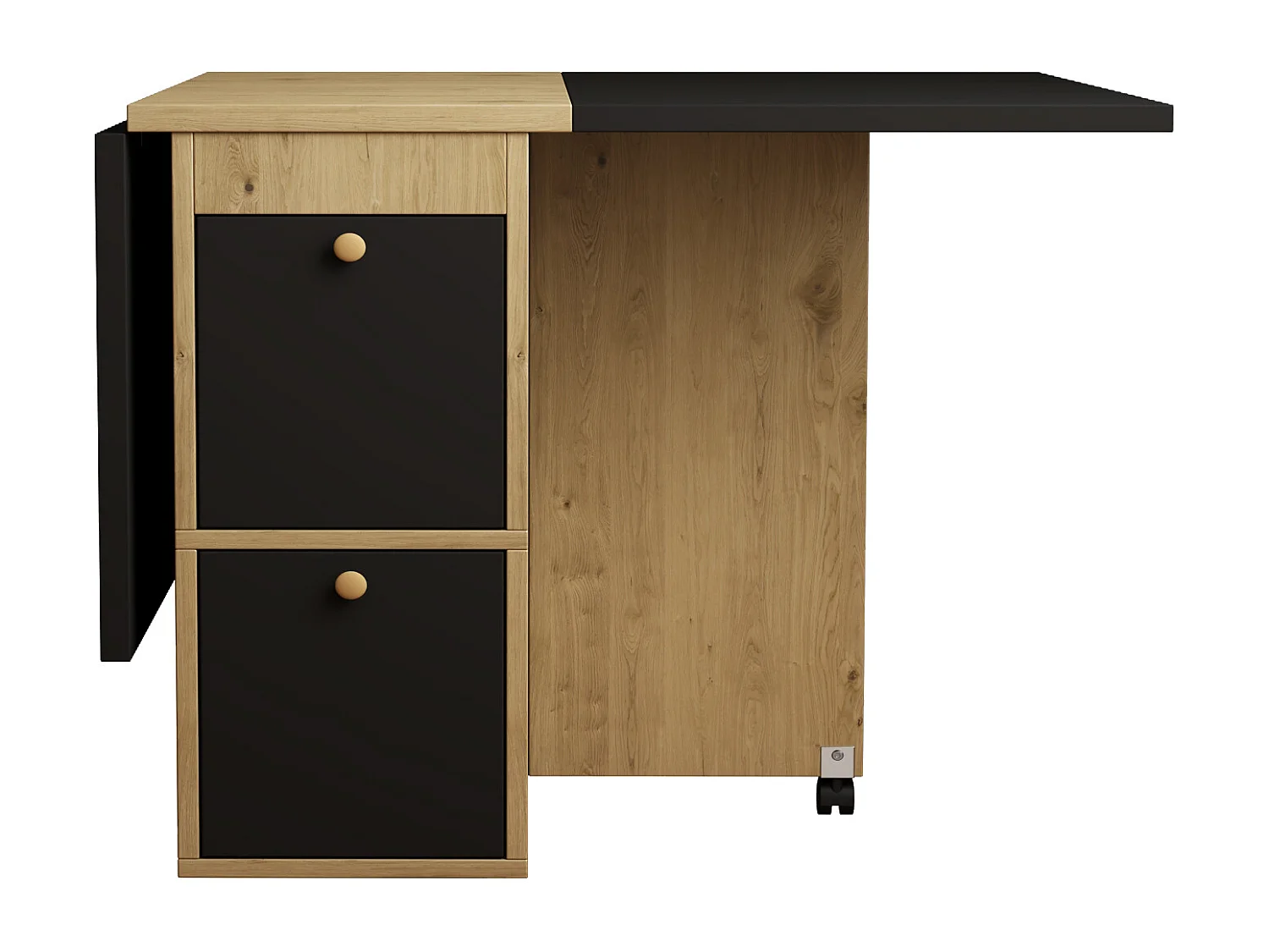 Ensemble table extensible avec rangement + 4 chaises en similicuir - pieds en bois - noir (120x80x75 cm)