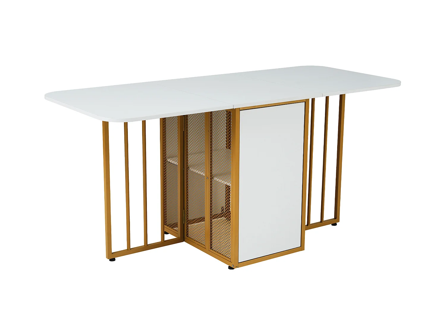 Table à manger mobile pliable table basse pour 4-7 personnes - pieds en métal avec rangment - blanc + or (160x72x75 cm)