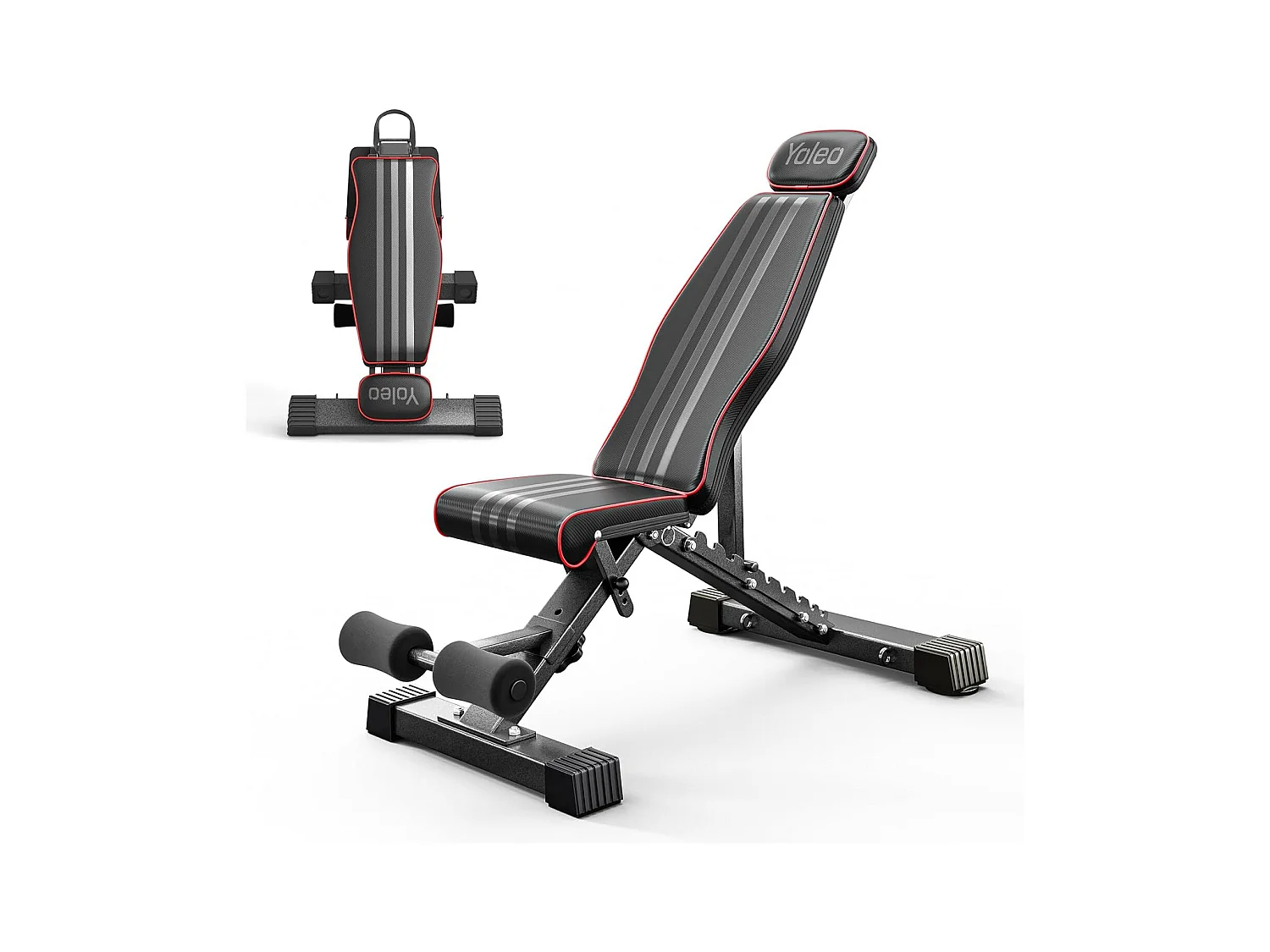 Panca Pesi Pieghevole YOLEO 300 kg Multifunzionale con Schienale Esteso e Supporto Testa/Colonna Vertebrale, Panca Fitness con Schienale Regolabile in 10 Posizioni