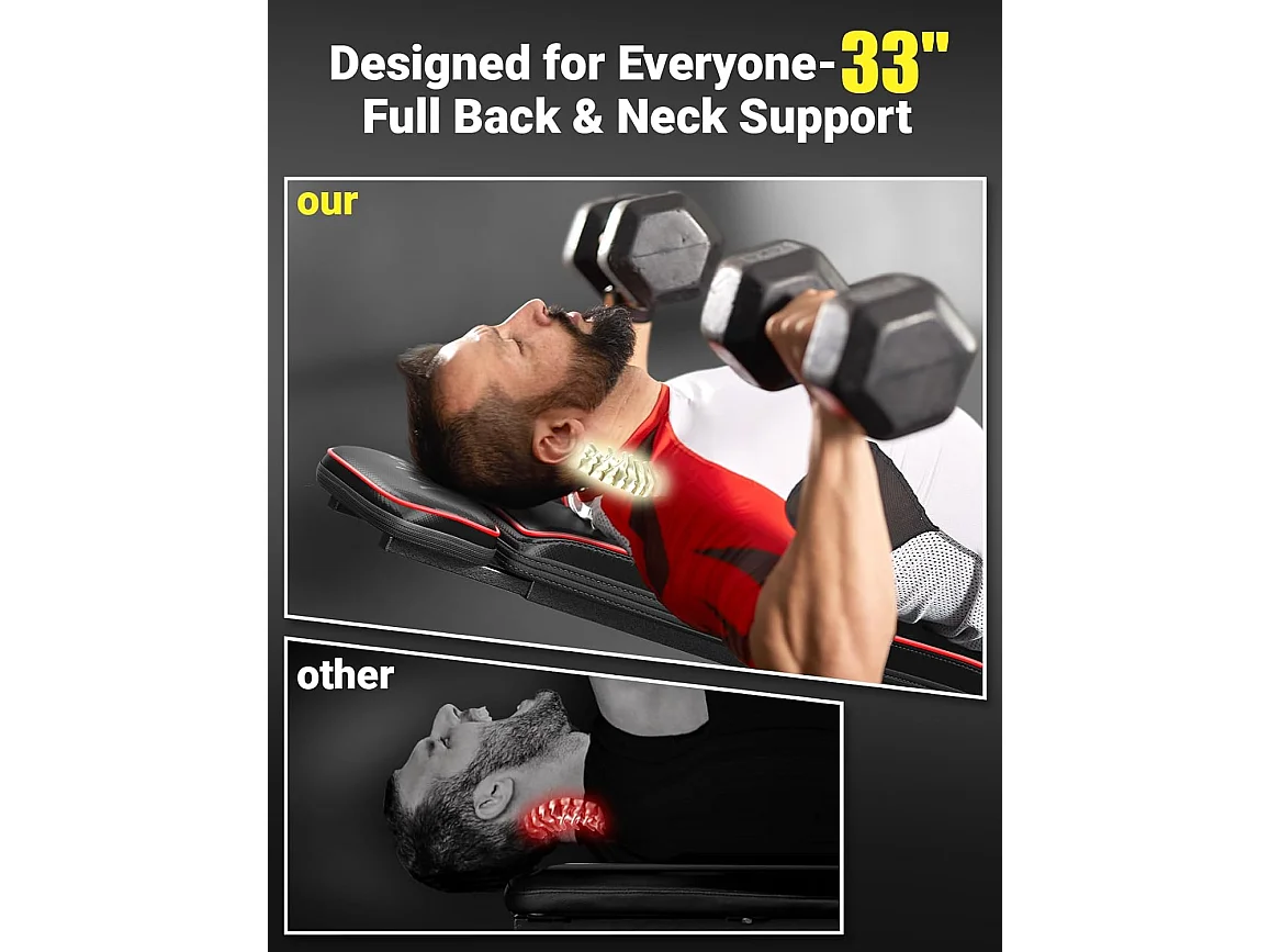 YOLEO Opvouwbare Gewichtbank Multifunctioneel met Verlengde Rugleuning en Hoofd/Wervelkolom Ondersteuning, Fitness Trainingsbank met 10-weg Verstelbare Rugleuning