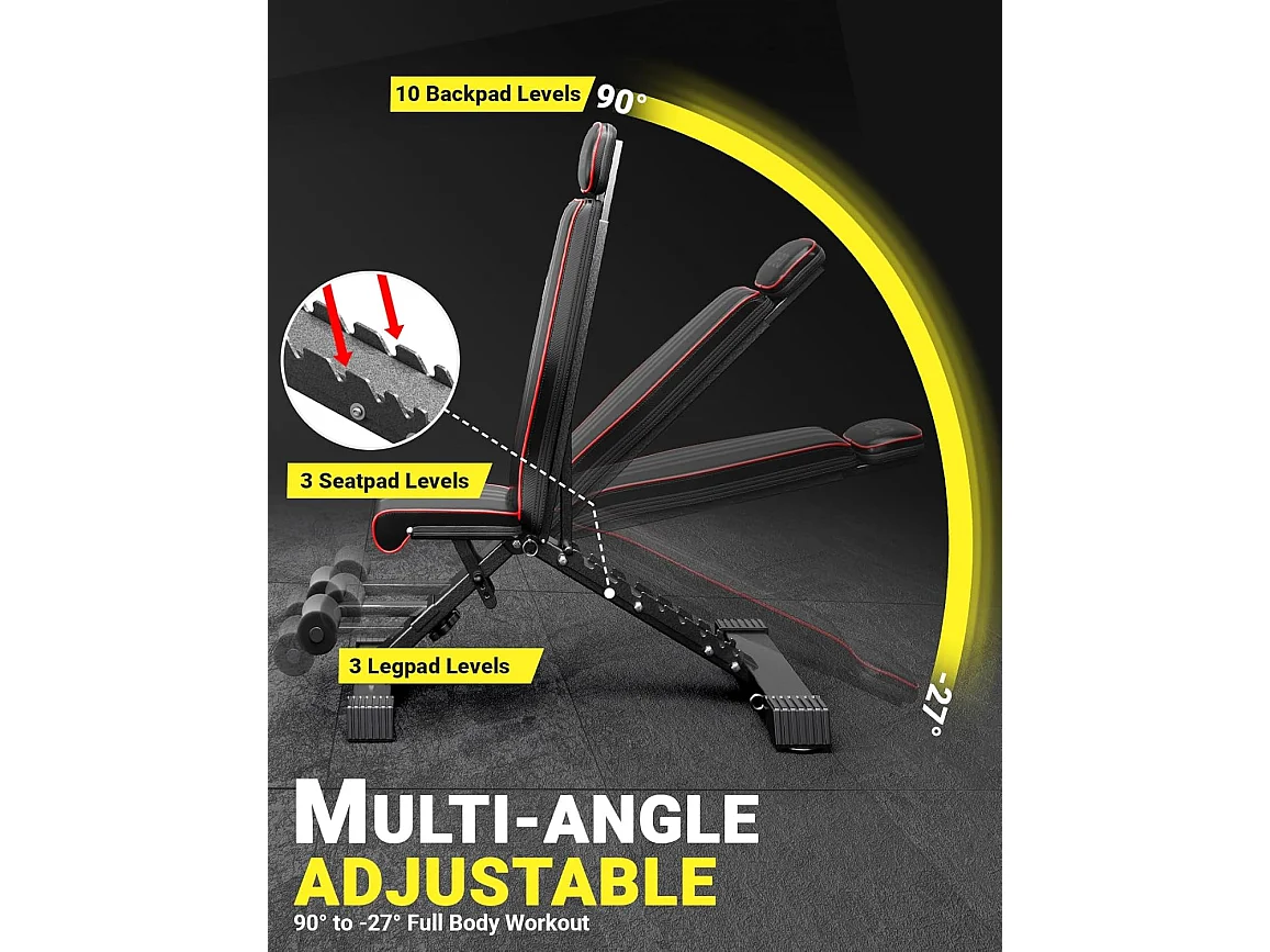 YOLEO Opvouwbare Gewichtbank Multifunctioneel met Verlengde Rugleuning en Hoofd/Wervelkolom Ondersteuning, Fitness Trainingsbank met 10-weg Verstelbare Rugleuning