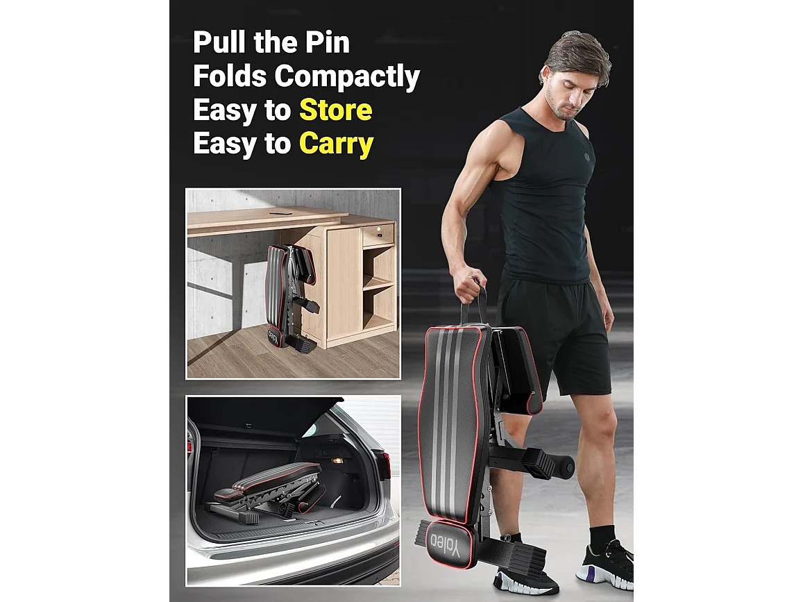 YOLEO Opvouwbare Gewichtbank Multifunctioneel met Verlengde Rugleuning en Hoofd/Wervelkolom Ondersteuning, Fitness Trainingsbank met 10-weg Verstelbare Rugleuning