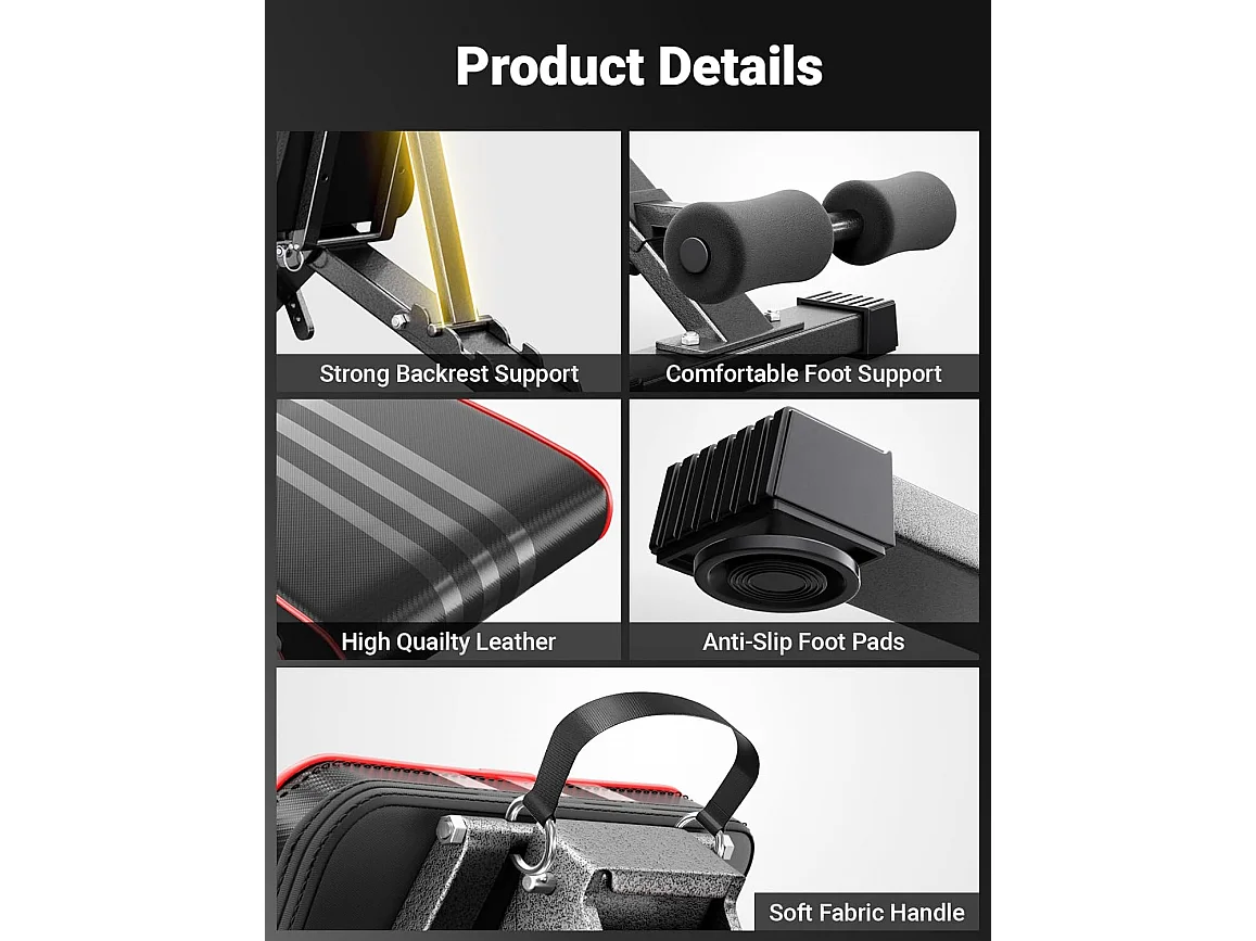 YOLEO Opvouwbare Gewichtbank Multifunctioneel met Verlengde Rugleuning en Hoofd/Wervelkolom Ondersteuning, Fitness Trainingsbank met 10-weg Verstelbare Rugleuning