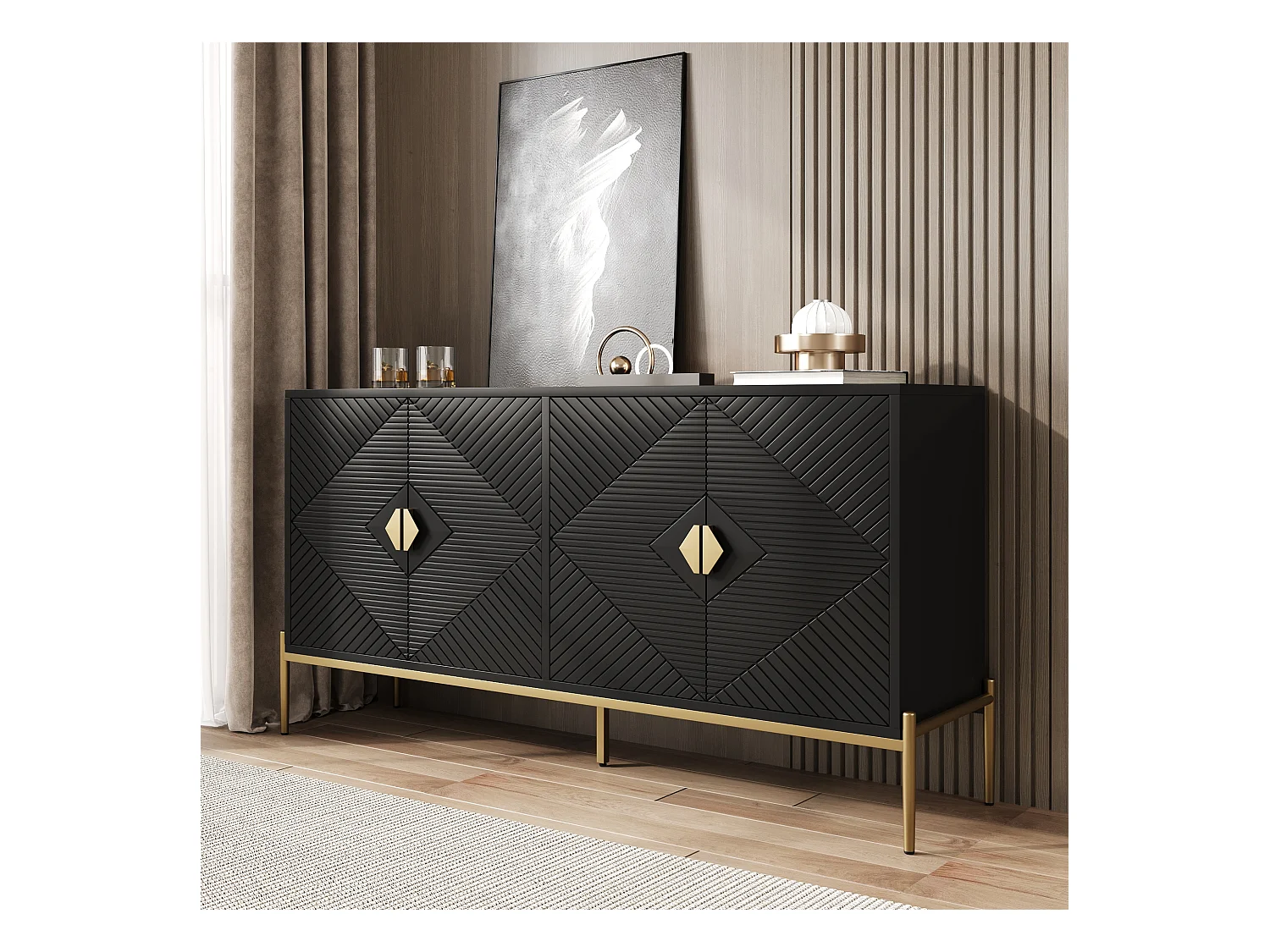 Credenze con 4 ante - adatte per soggiorno/sala da pranzo/corridoio - 162 x 40 x 80 cm - MDF + truciolato - nero