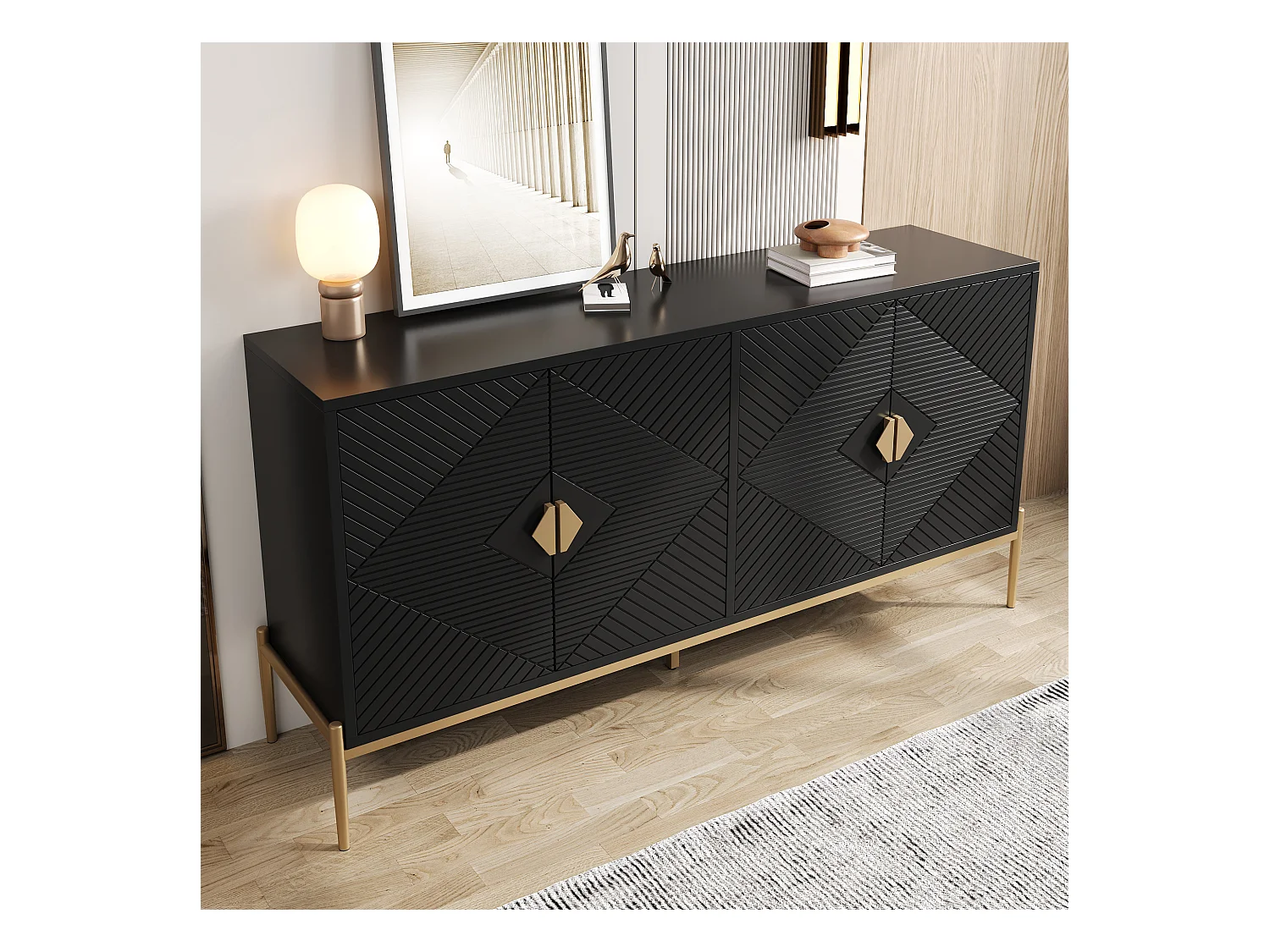 Credenze con 4 ante - adatte per soggiorno/sala da pranzo/corridoio - 162 x 40 x 80 cm - MDF + truciolato - nero