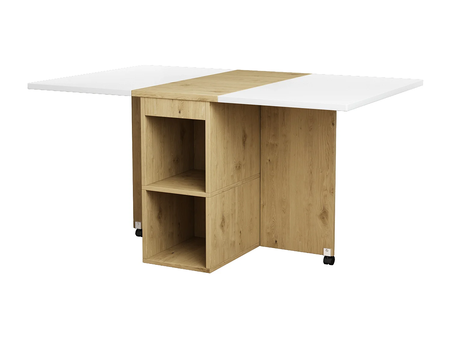 Ensemble table extensible avec rangement + 4 chaises en similicuir - pieds en bois - blanc (120x80x75 cm)