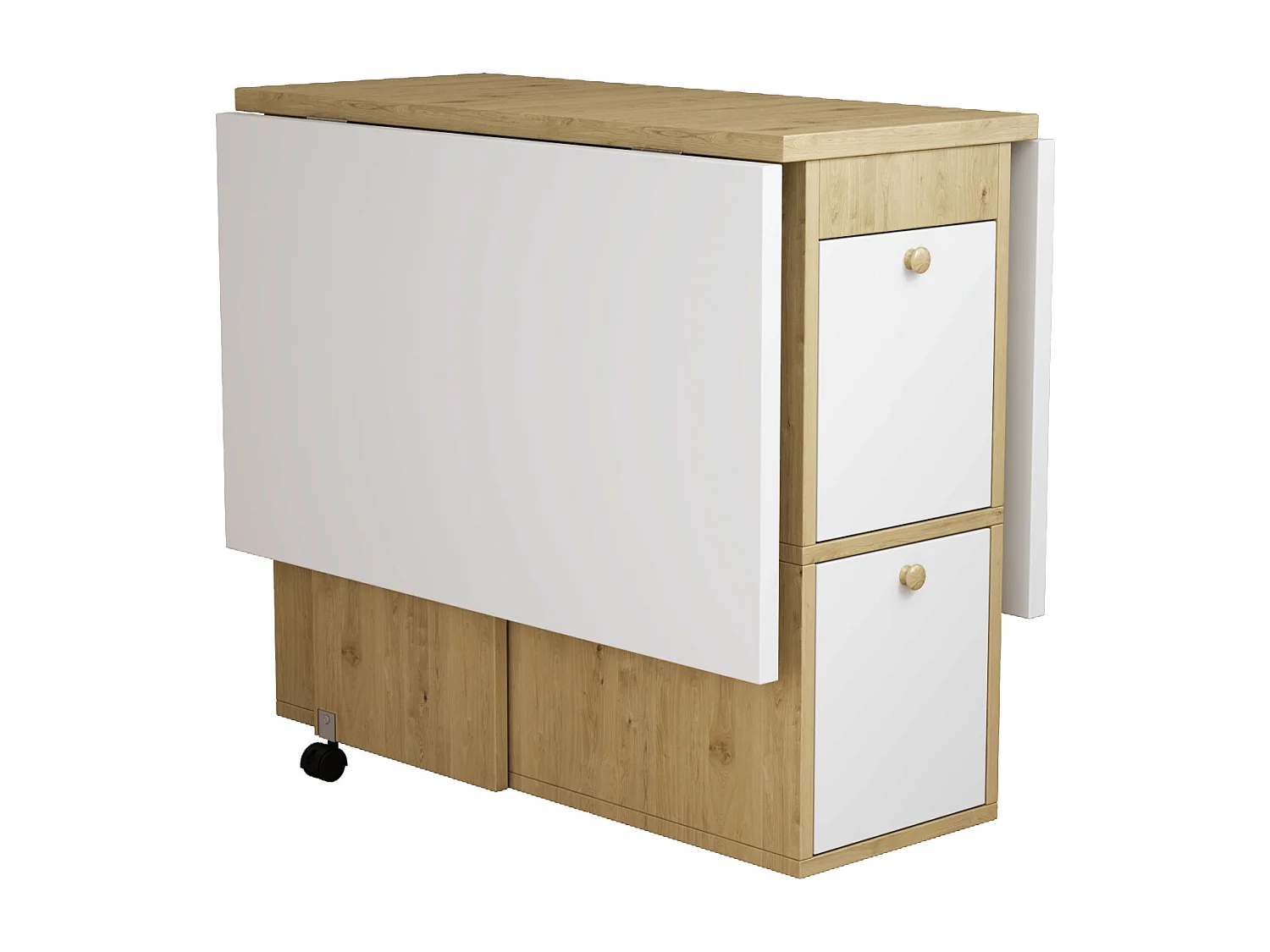 Ensemble table extensible avec rangement + 4 chaises en similicuir - pieds en bois - blanc (120x80x75 cm)