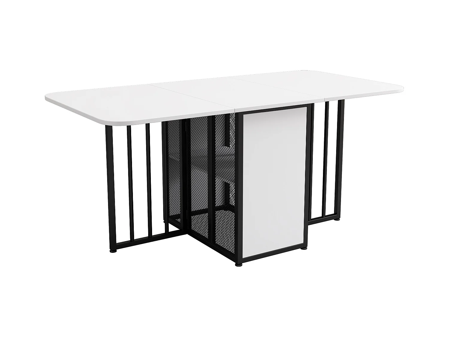 Opvouwbare mobiele eettafel/koffietafel voor 4-7 personen - metalen poten met opbergruimte - zwart + goud (160x72x75 cm)