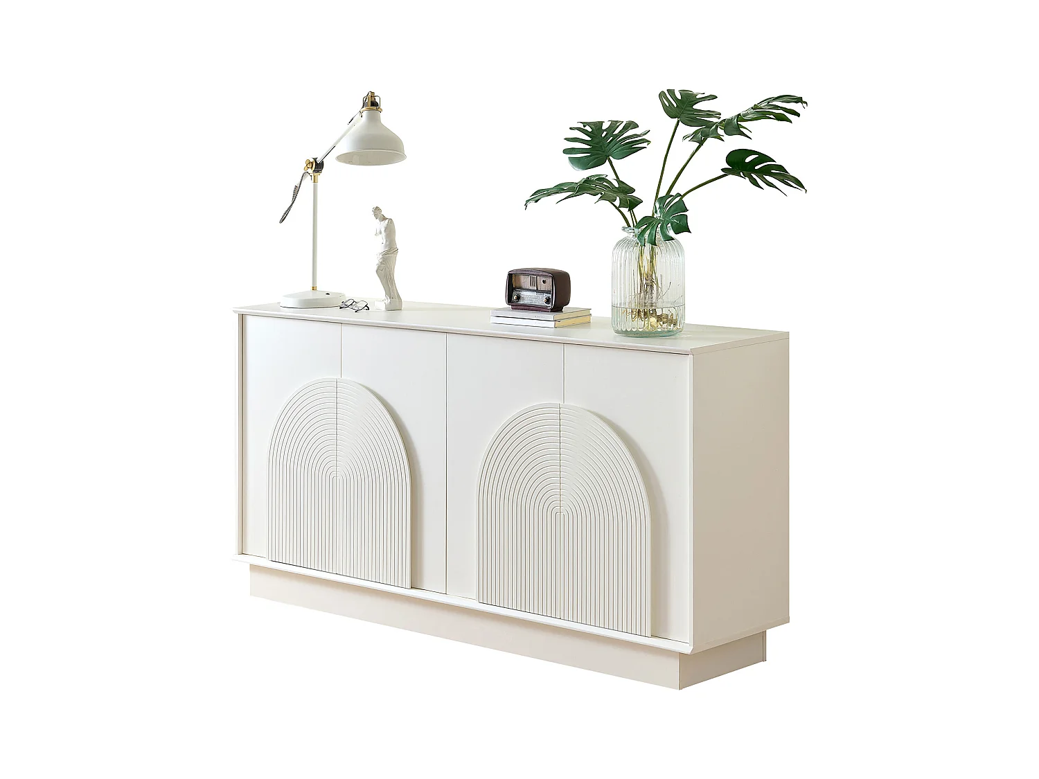 Buffet moderne avec 4 portes incurvées - pour salon et salle à manger - 160 x 38 x 80 cm - MDF - Blanc
