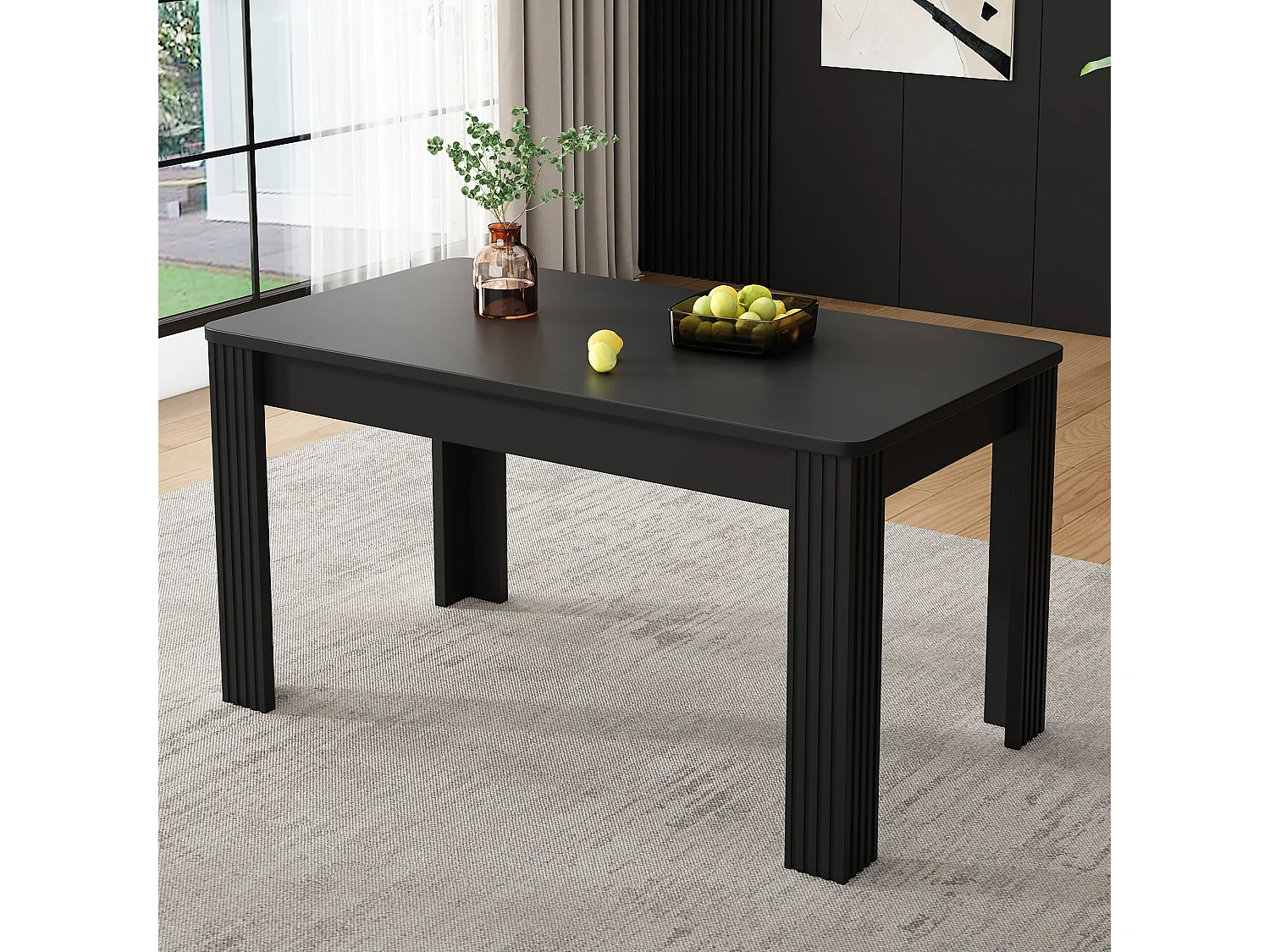 Tavolo da pranzo tavolino per 4-6 persone - gambe in legno - nero (116x65x75 cm)
