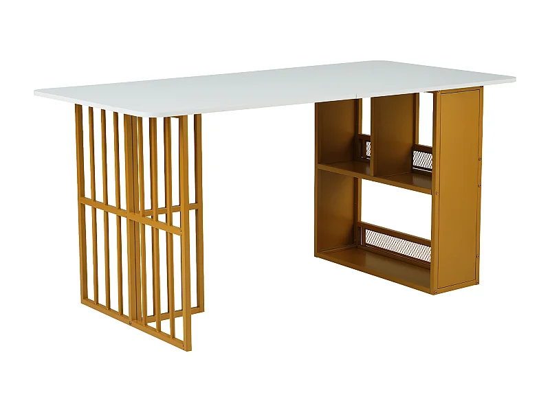 Eettafel salontafel voor 4-6 personen - metalen poten met opbergruimte - wit (156x78x78 cm)