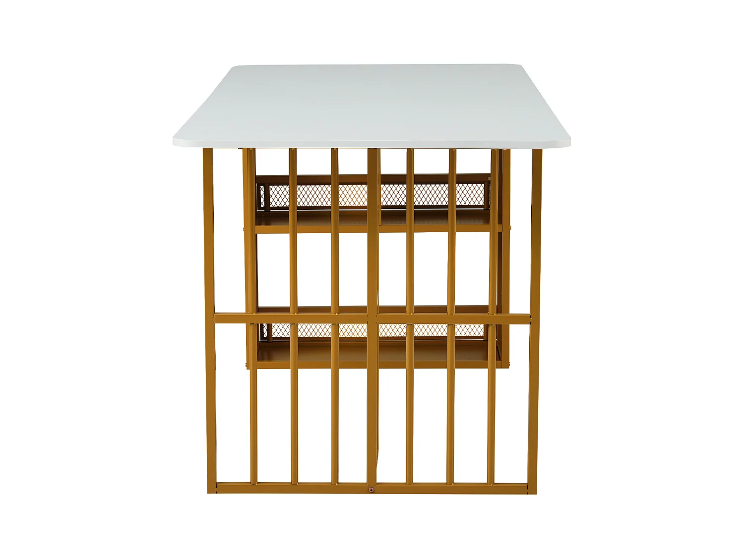 Table à manger table basse pour 4-6 personnes - pieds en métal avec rangment - blanc (156x78x78 cm)