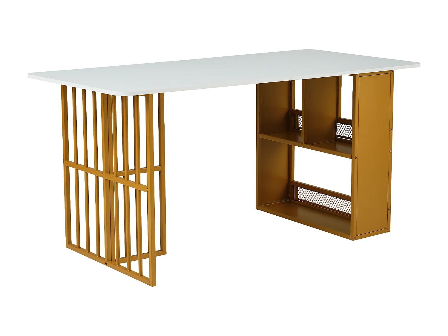 Eettafel salontafel voor 4-6 personen - metalen poten met opbergruimte - wit (156x78x78 cm)