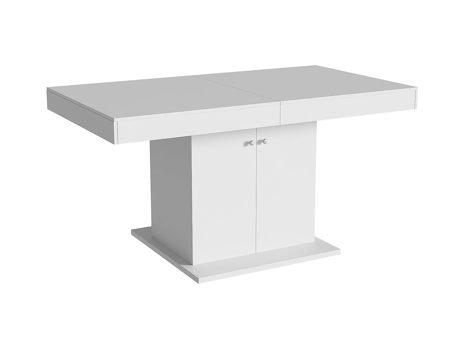 Uitschuifbare rechthoekige eettafel voor 4-6 personen - houten poten met opbergruimte - wit (140/180x80x76 cm)