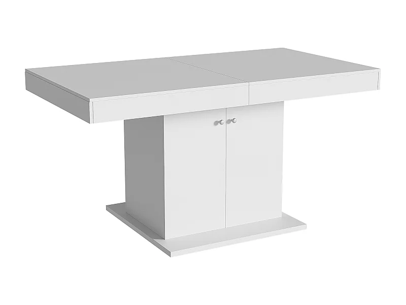 Table à manger extensible rectangulaire 4-6 personnes - pieds en bois avec rangement - blanc (140/180x80x76 cm)