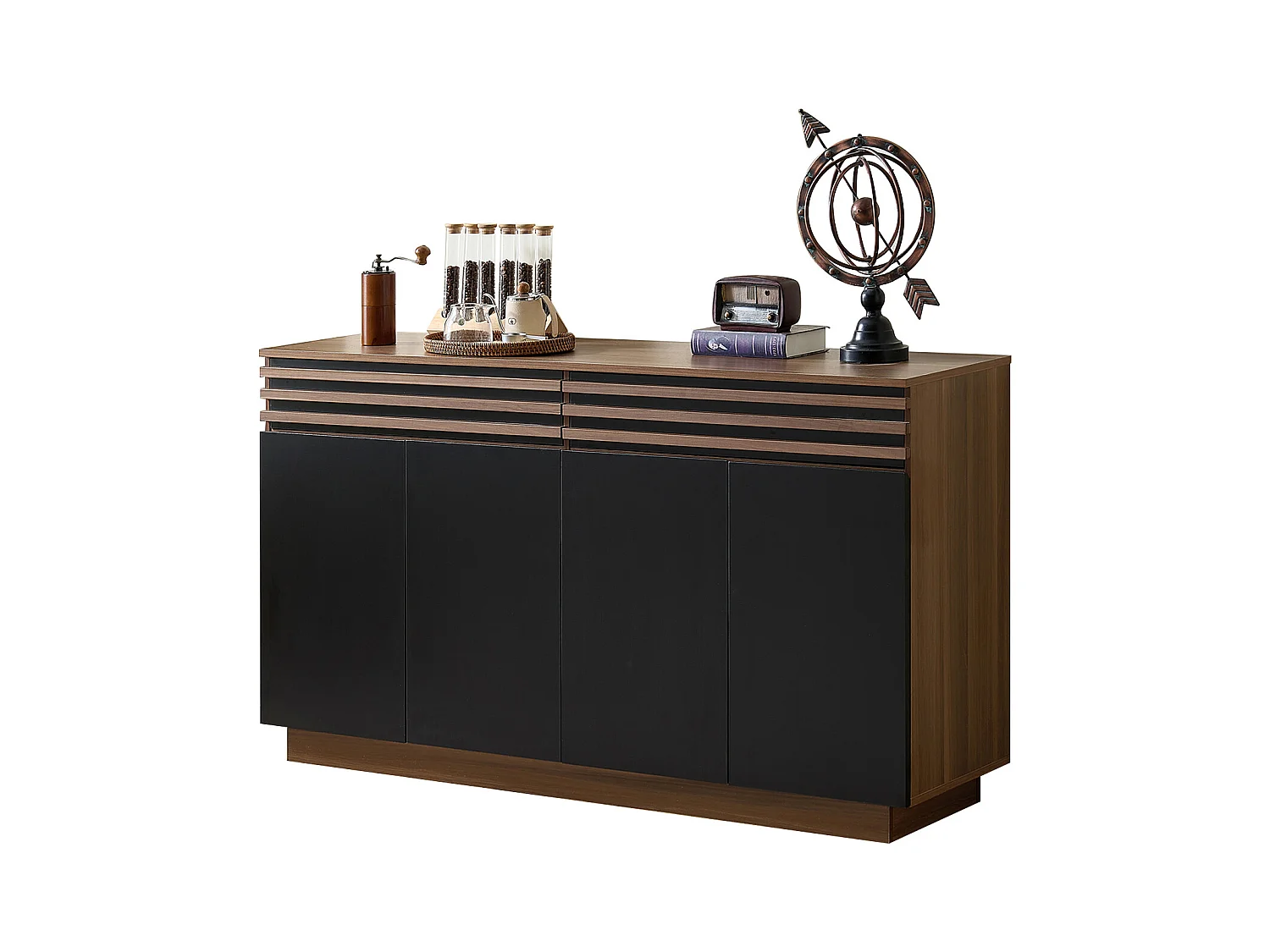 Buffet aspect bois avec 2 tiroirs et 4 portes - poursalon/salle à manger/cuisine - 150 x 40 x 85 cm - MDF - noir + marron