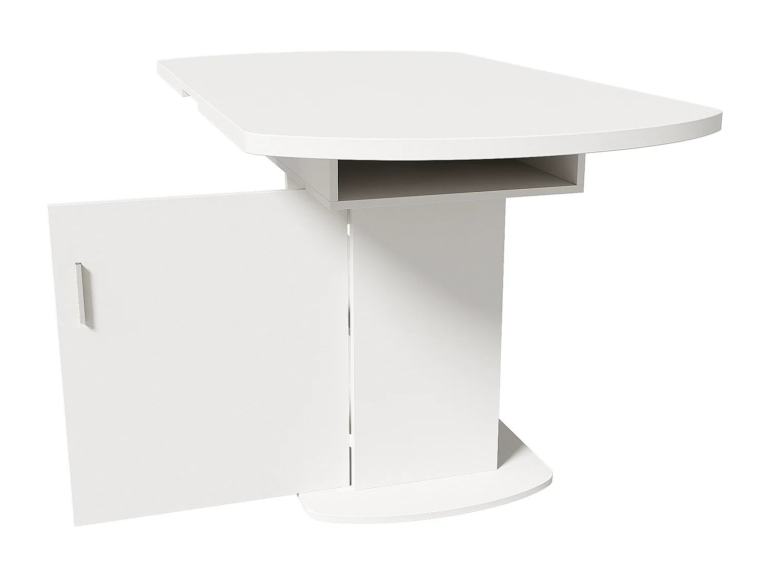 Rechthoekige uitschuifbare eettafel voor 4-6 personen - houten poten met opbergruimte - wit + zilver (110/130x70x75 cm)