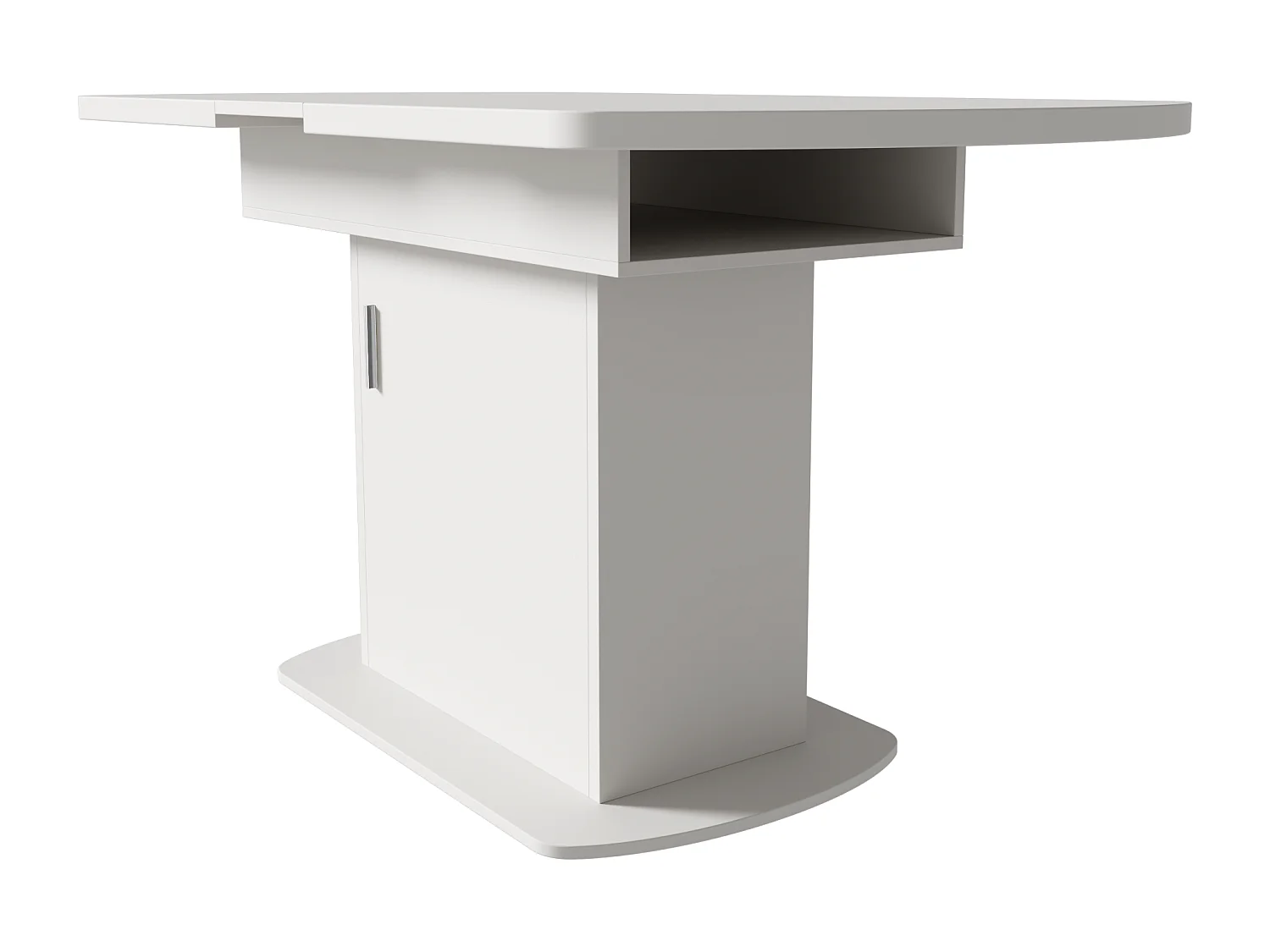 Rechthoekige uitschuifbare eettafel voor 4-6 personen - houten poten met opbergruimte - wit + zilver (110/130x70x75 cm)