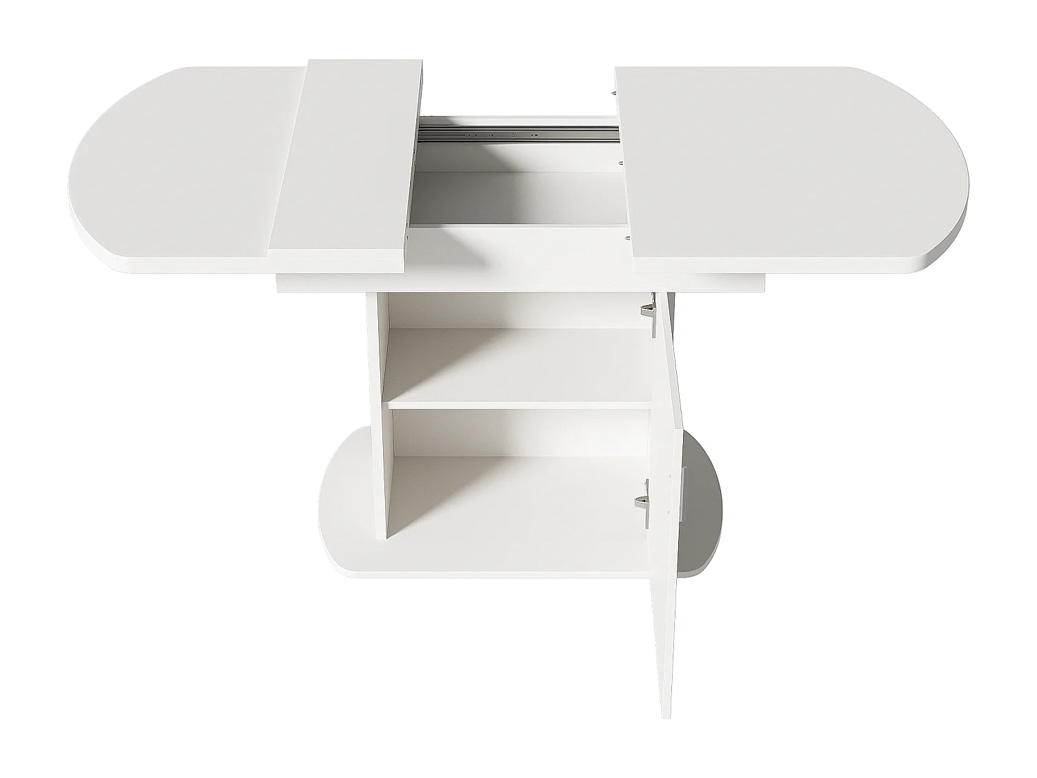 Table à manger extensible rectangulaire 4-6 personnes - pieds en bois avec rangement - blanc + argenté (110/130x70x75 cm)