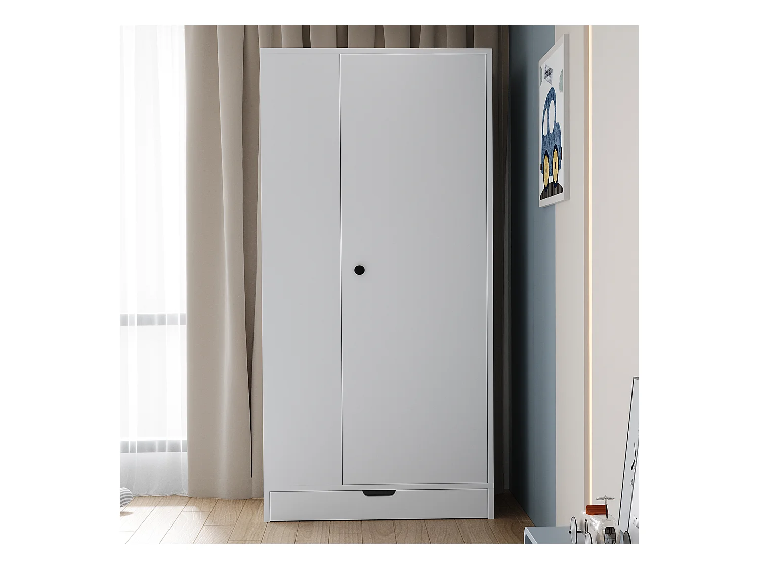 Guarda-roupa com 1 porta + prateleiras de arrumação + 1 gaveta - 70 x 40 x 170 cm - madeira - branco