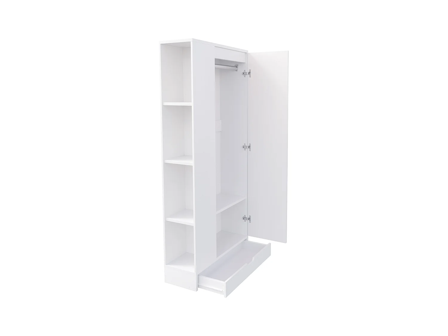 Guarda-roupa com 1 porta + prateleiras de arrumação + 1 gaveta - 70 x 40 x 170 cm - madeira - branco