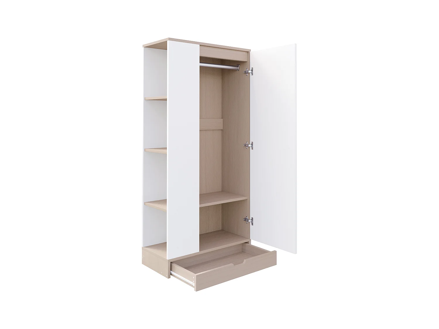 Guarda-roupa com 1 porta + prateleiras de arrumação + 1 gaveta - 70 x 40 x 170 cm - madeira - branco + natural