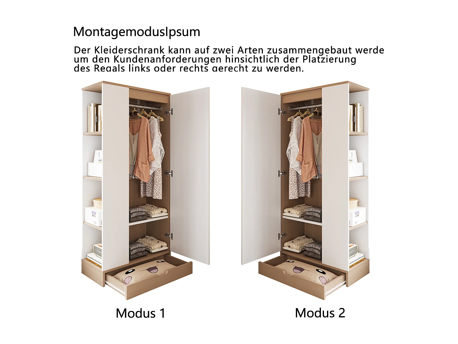 Armoire avec 1 porte + étagères de rangement + 1 tiroir - 70 x 40 x 170 cm - bois - blanc + naturel