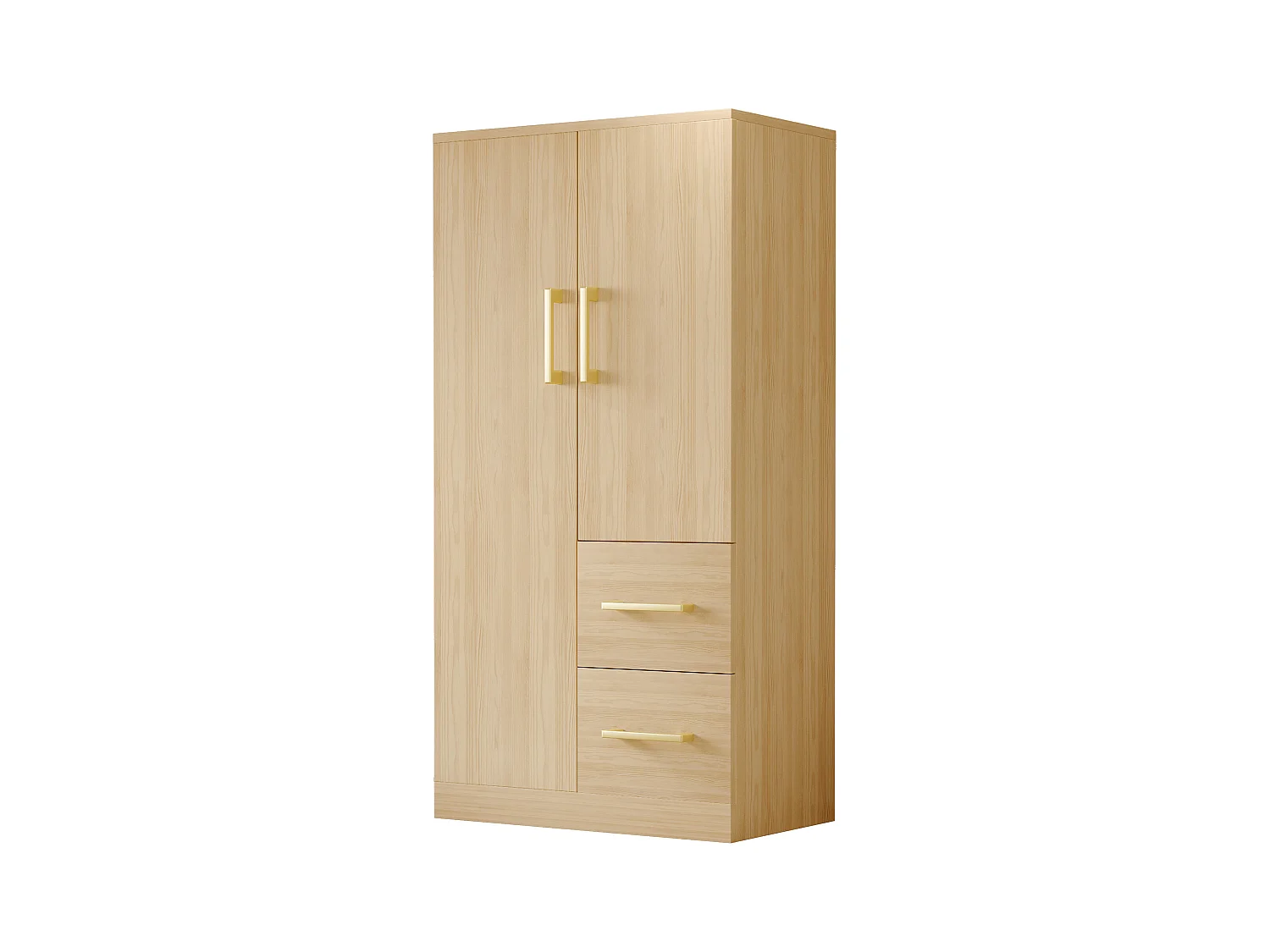 Kinderkleiderschrank 2-türig mit 2 Schubladen und Ablagefächern - 70 x 45 x 135 cm - Holz - Natur