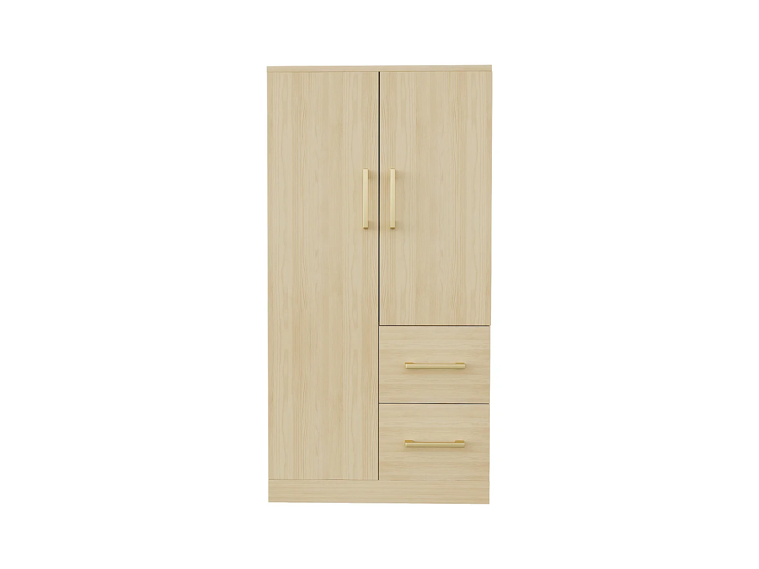 Kinderkleiderschrank 2-türig mit 2 Schubladen und Ablagefächern - 70 x 45 x 135 cm - Holz - Natur