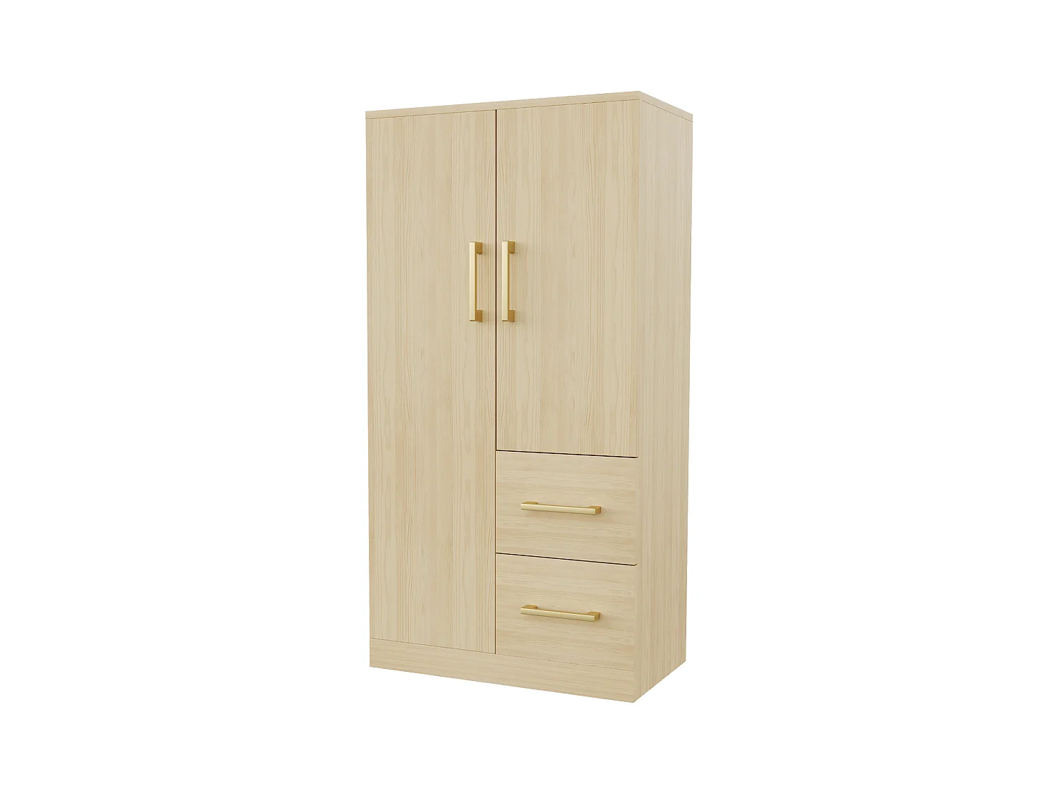 Kinderkleiderschrank 2-türig mit 2 Schubladen und Ablagefächern - 70 x 45 x 135 cm - Holz - Natur