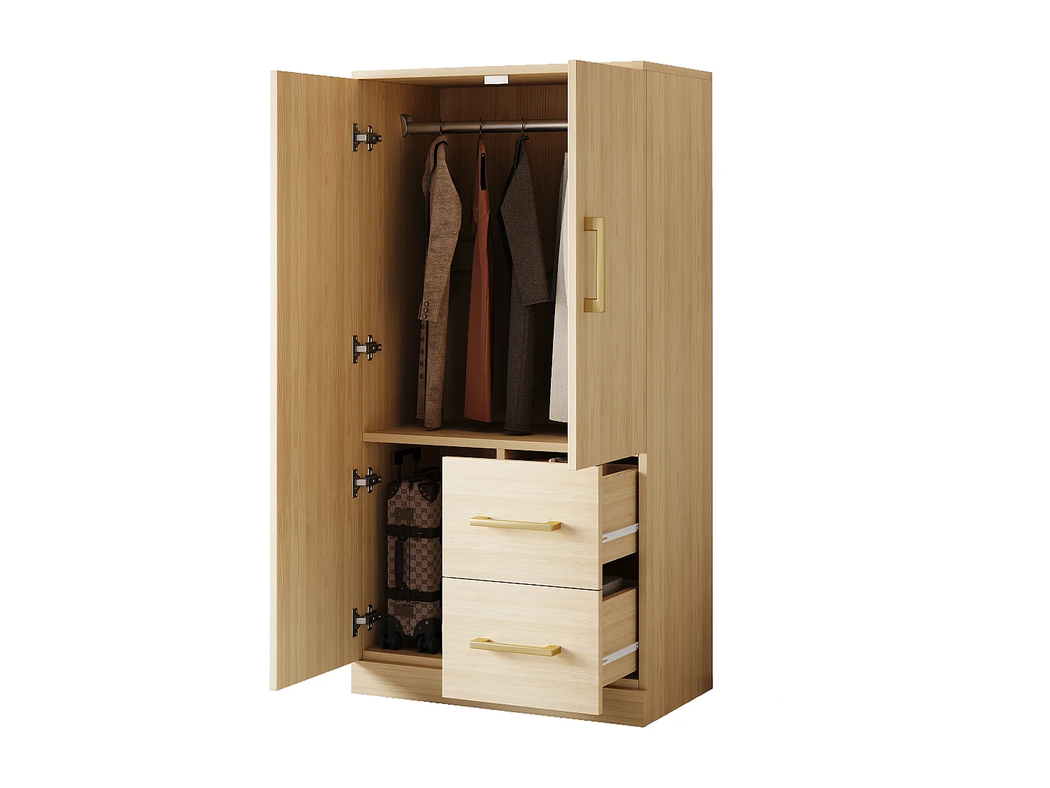 Armoire à 2 portes pour enfant avec 2 tiroirs et compartiments de rangement - 70 x 45 x 135 cm - bois - naturel